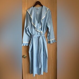 Lanz Of Salzburg | SZ Large | VTG Blue Long Robe Cotton Daisy Shabby Cottagecore
